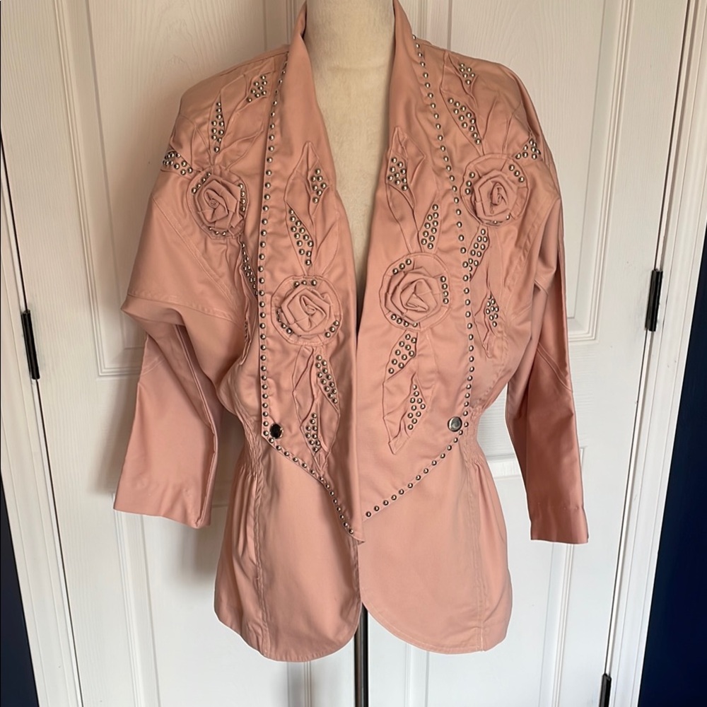 NWOT Vintage Pat & Janet Pink Ornate Oversized Jacket Rosettes Silver Studs
